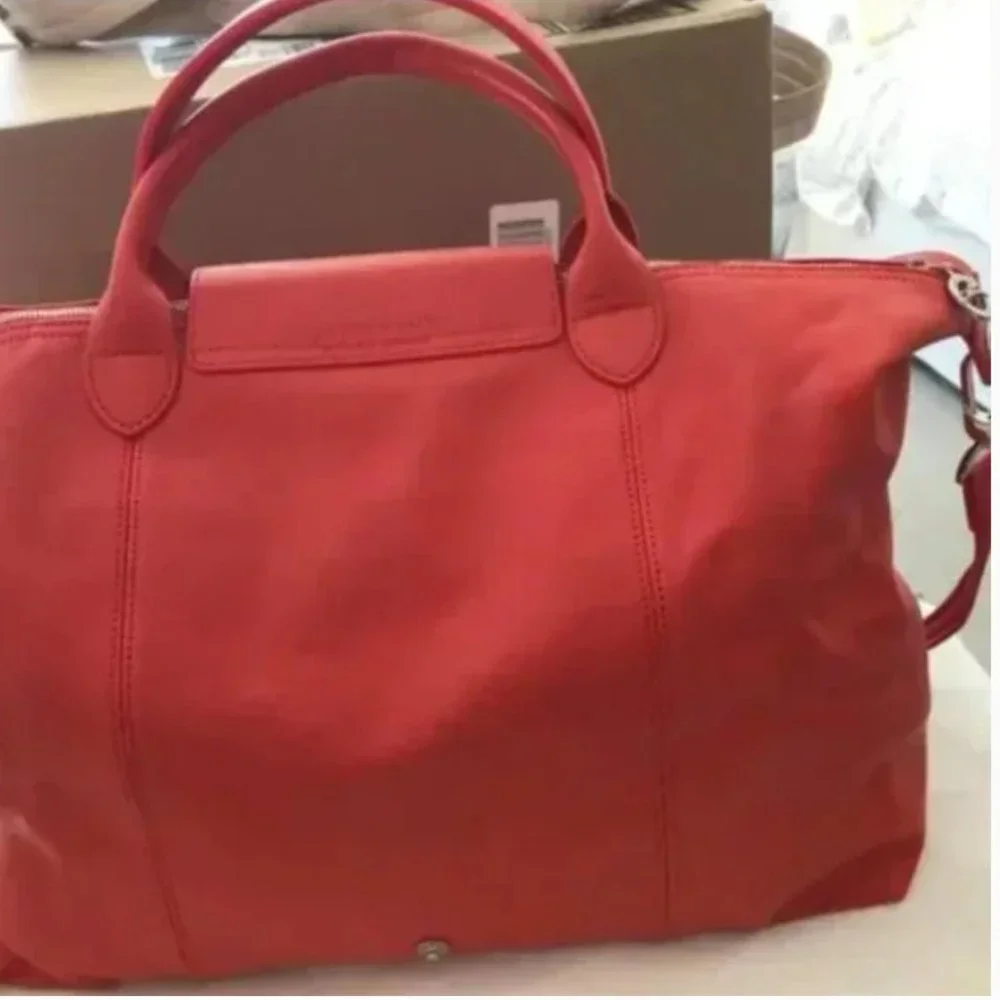NWOT Longchamp Le Pliage Cuir Leather Bag New Large Red - Picture 3 of 11